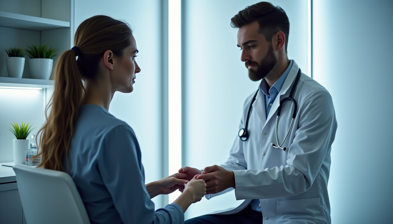 Ostéopathe en train de consulter un patient souffrant du dos, dans un cabinet lumineux