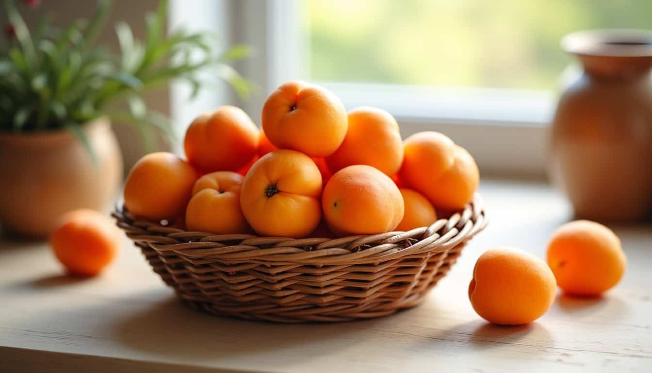 Abricots frais conservés dans un panier en osier à température ambiante