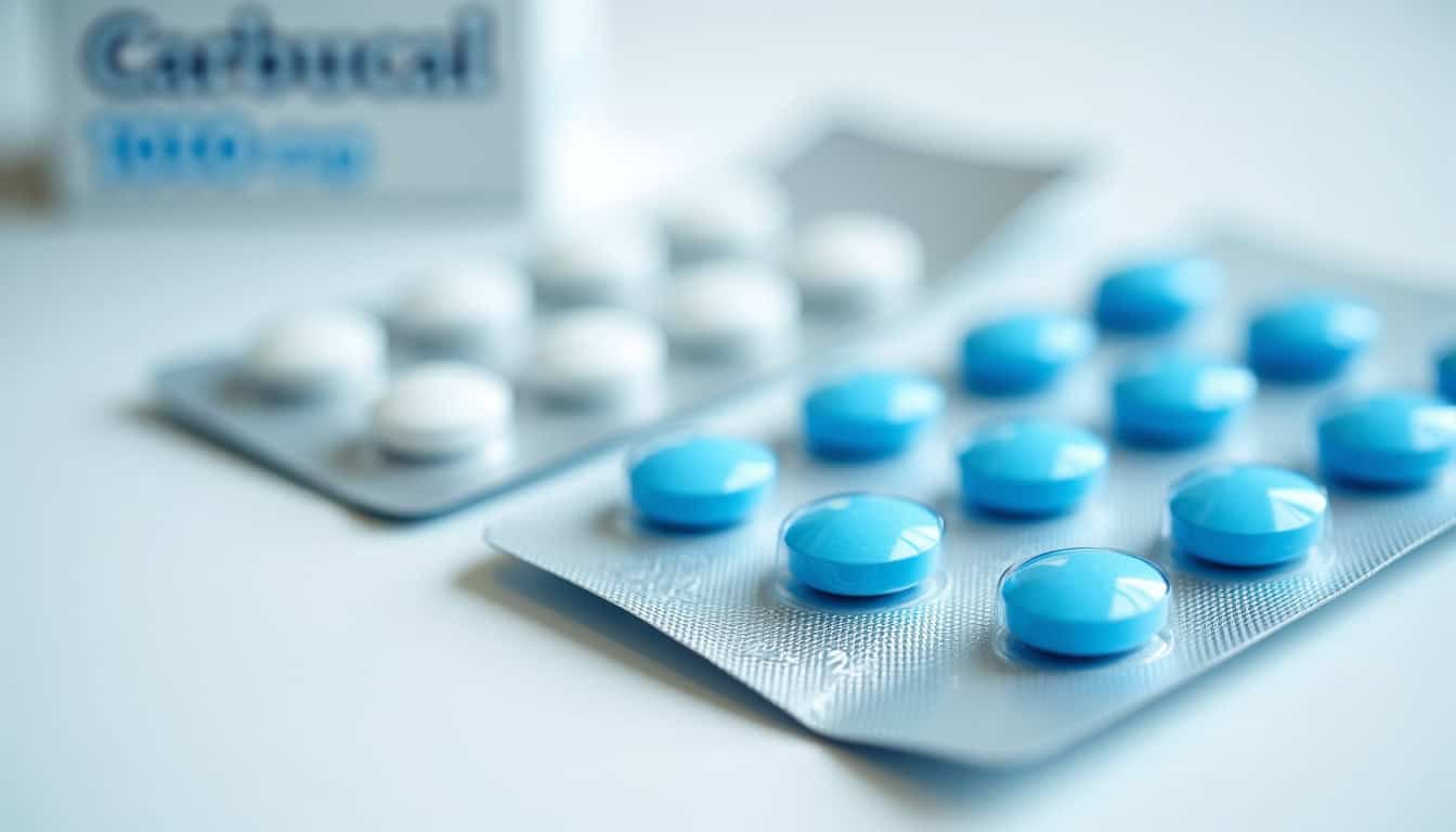 Boîte de Carbucal DS 1000mg+800UI avec comprimés visibles