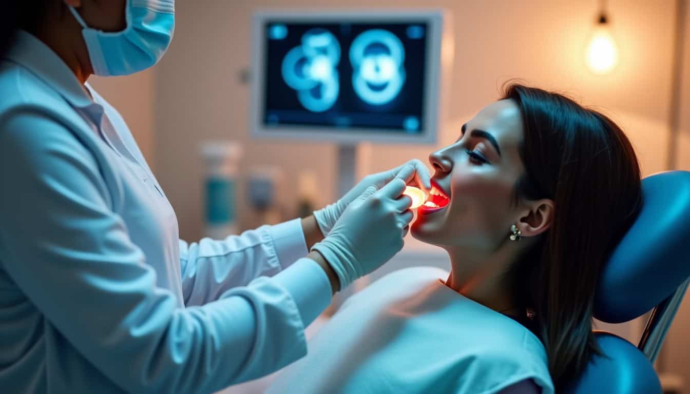 Comparaison visuelle: patient avec un scanner intra-oral et praticien supervisant l