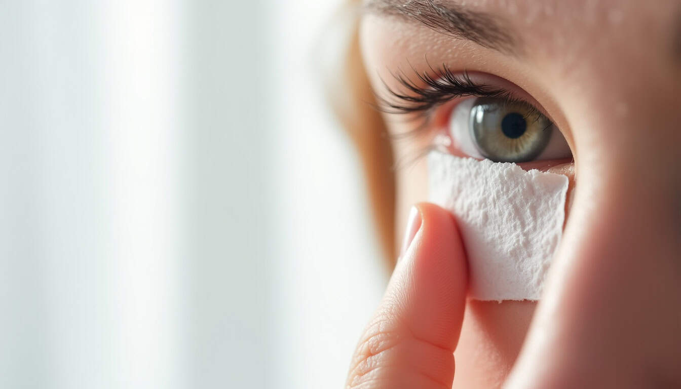 Nettoyage des paupières avec une lingette spécialisée