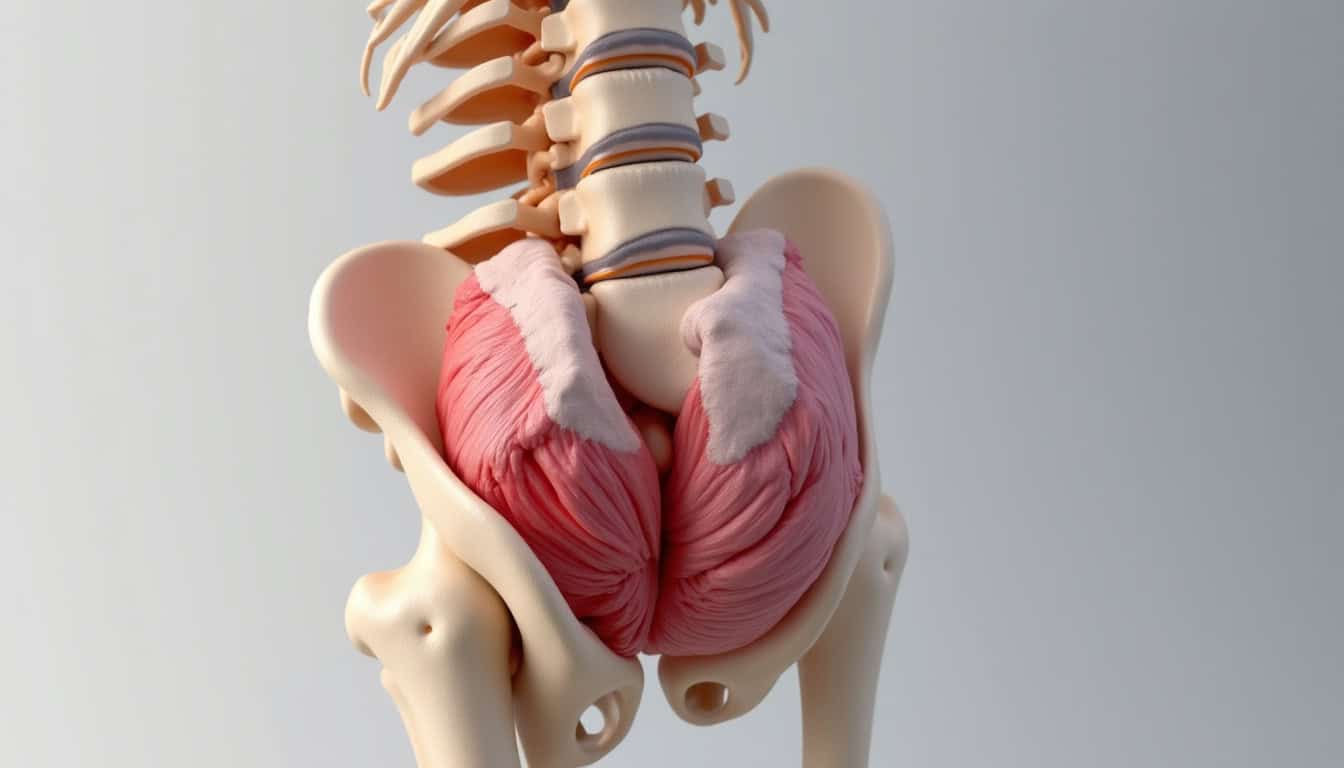 Représentation anatomique du carré des lombes, montrant ses insertions entre les vertèbres lombaires, la 12e côte et la crête iliaque