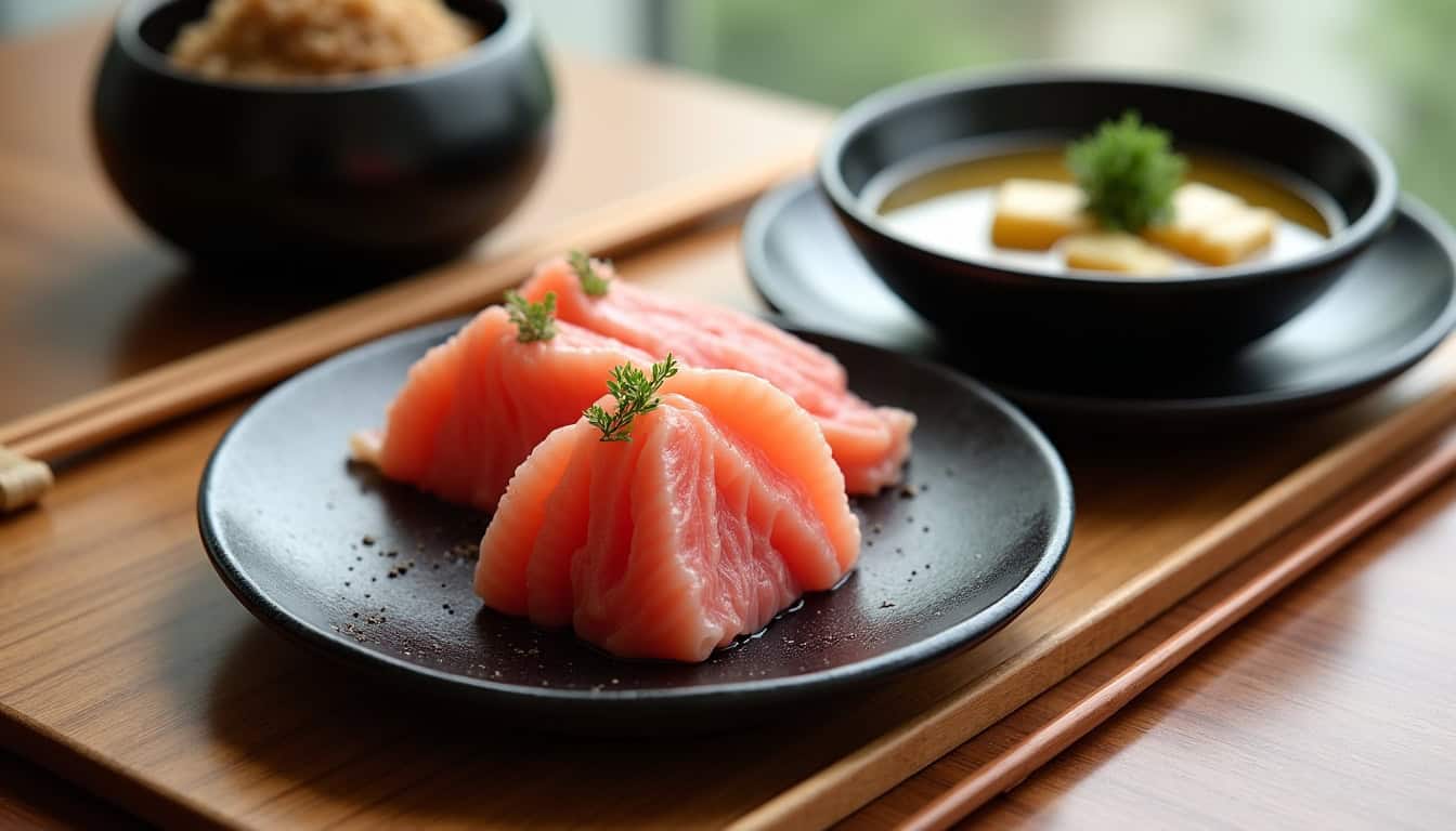 Pêche fraîche et soupe miso, plats japonais authentiques.