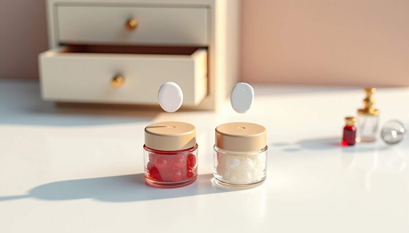 Boîtes à bijoux modernes avec couvercles blancs et détails dorés, décorées de petits objets.