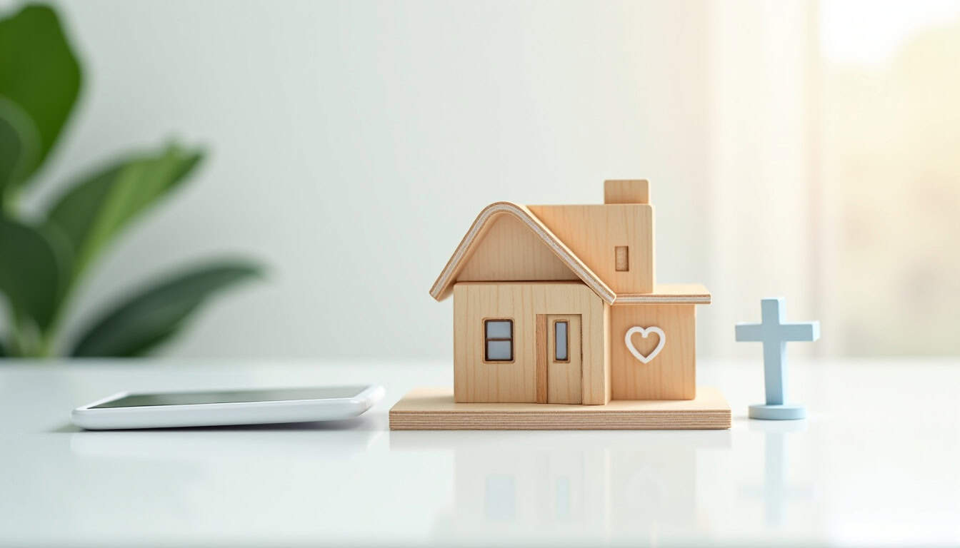 Maison en bois miniature avec cœur, symbole de service de dépannage automobile.