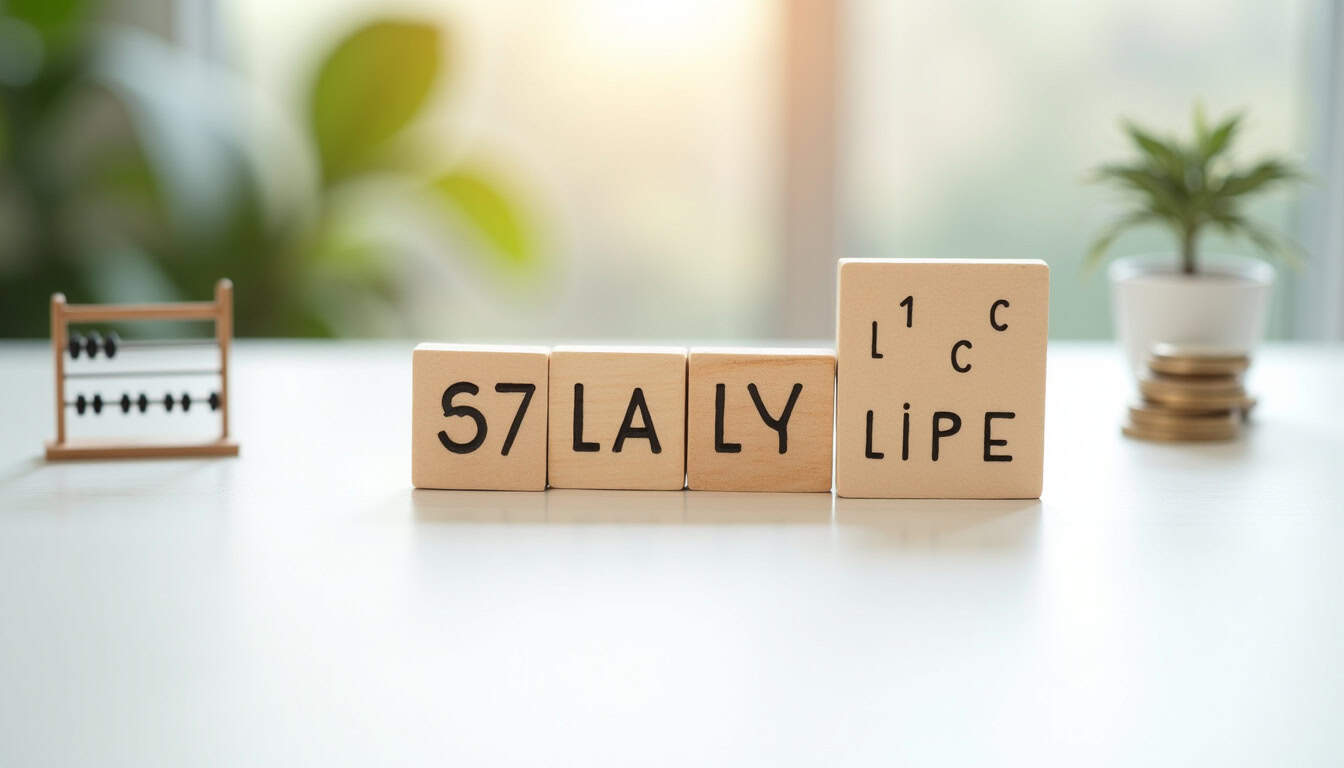 Lettres Scrabble sur table avec décor naturel, ambiance lumineuse et apaisante.