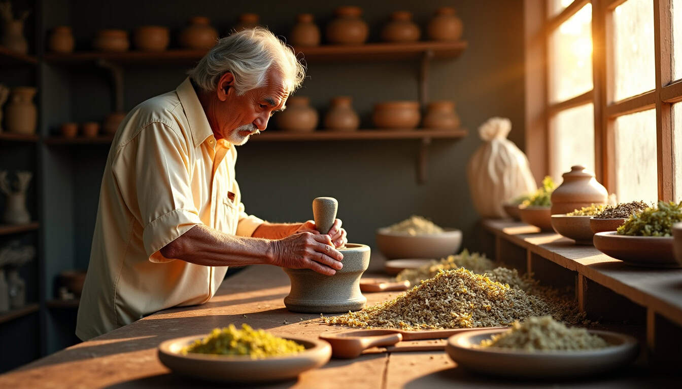 Artisan potier créant une pièce en argile dans son atelier lumineux.