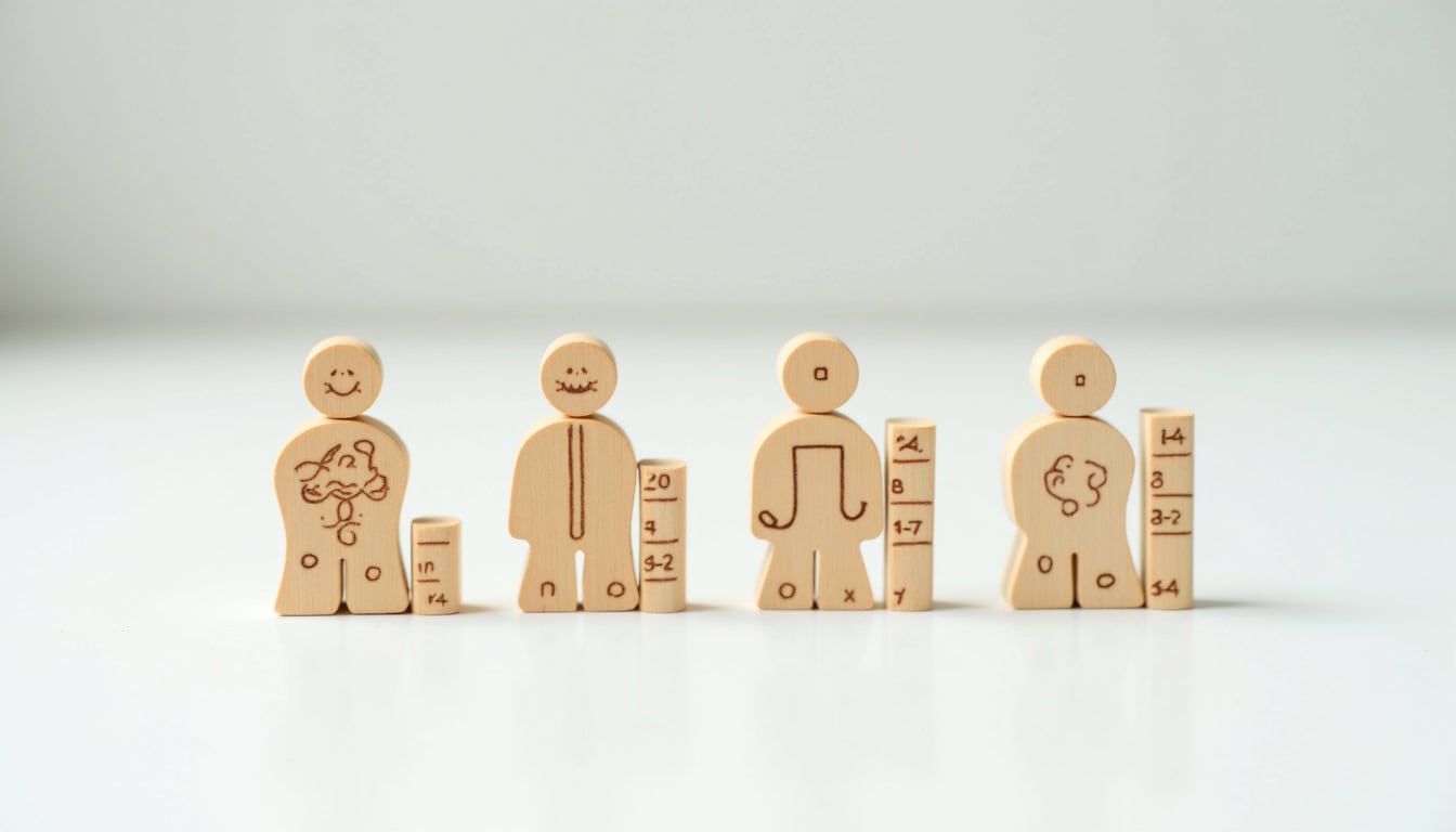 Jouets en bois éducatifs pour enfants, développement cognitif et motricité.