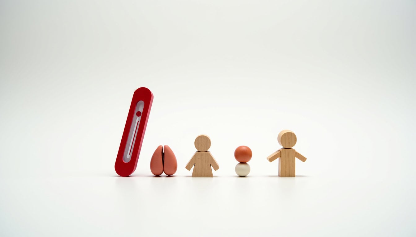 Panneau de signalisation et figurines en bois, symbolisant la sécurité et la prévention.