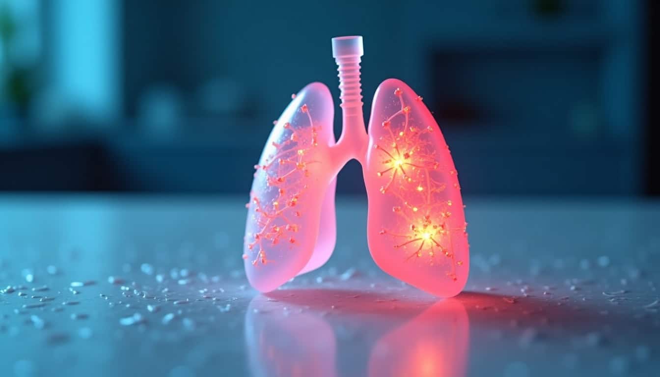 Poumons artificiels lumineux avec effets de lumière rouge et orange.