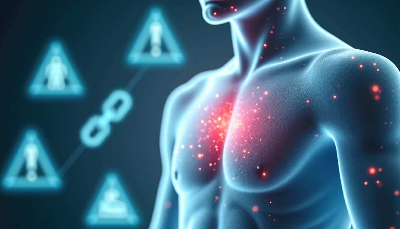 Illustration de sécurité médicale avec symboles et signaux d'alerte.