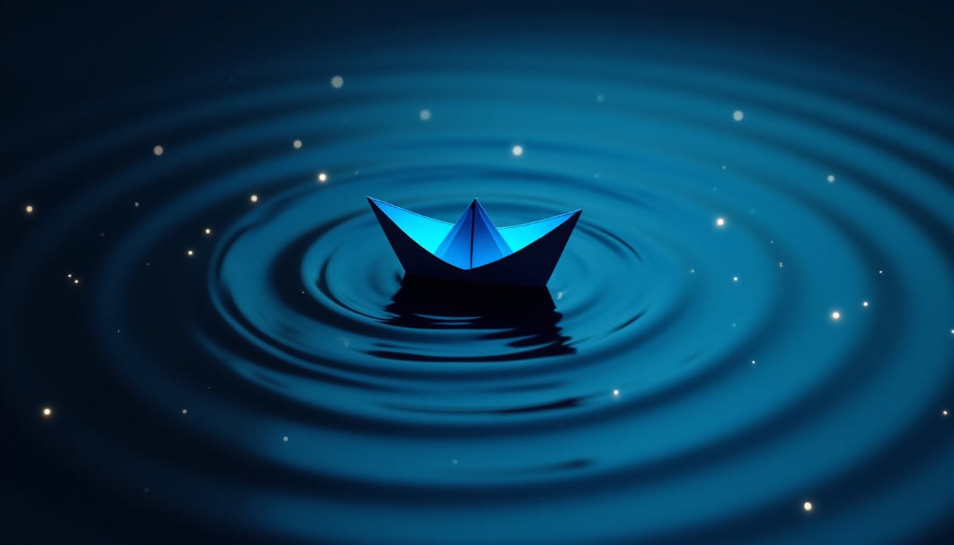 Bateau en papier flottant sur l'eau, symbole de recyclage et de gestion des déchets automobiles.