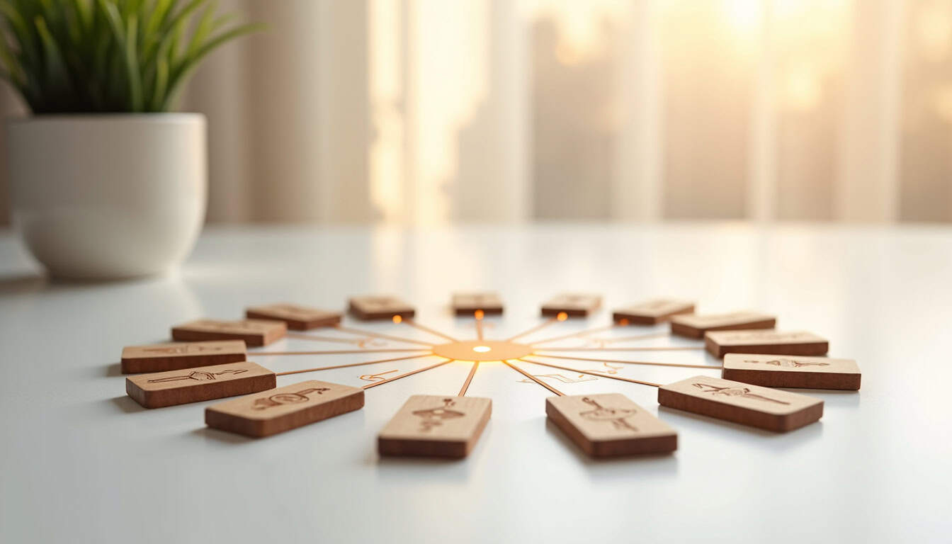 Panneau de gestion du temps avec des blocs en bois sur une table.