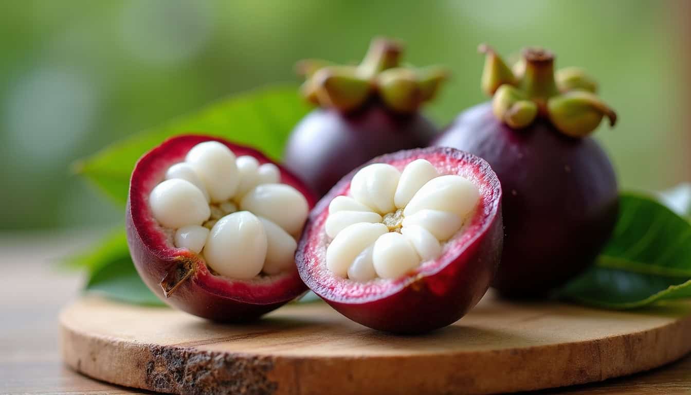 Mangue fraîche, fruit tropical, saveur sucrée, sur planche en bois.