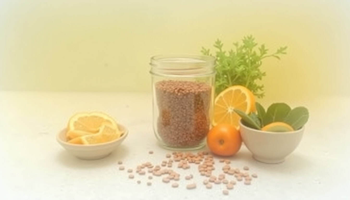 Sel de qualité en vrac avec citron et herbes fraîches.