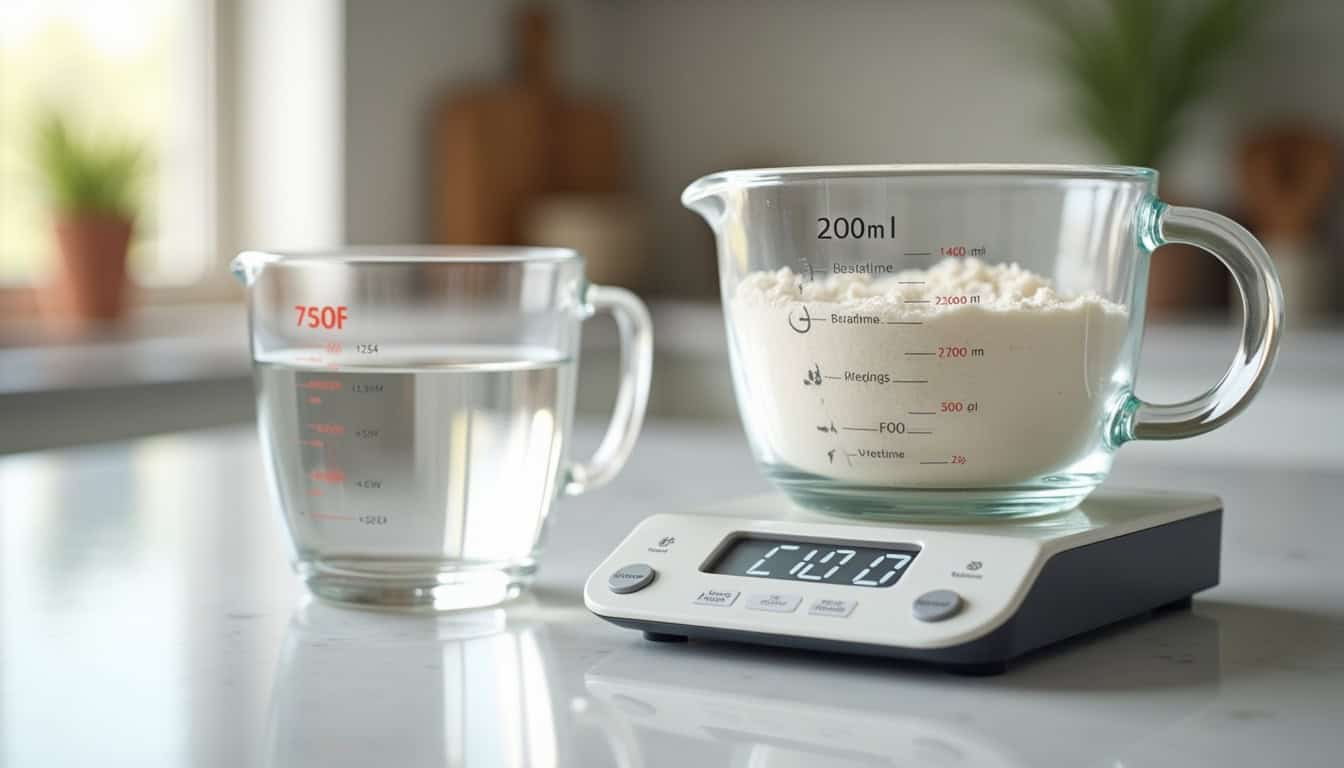 Peseuse de cuisine numérique avec ingrédients en verre, idéale pour la cuisine.