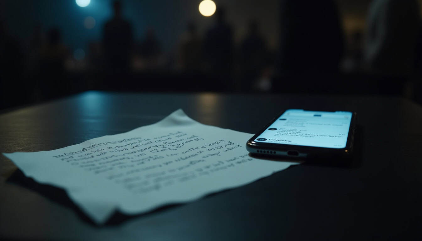 Papiers et smartphone sur une table, ambiance sombre, contexte professionnel ou administratif.