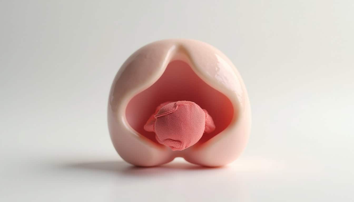 Porte-voix en céramique avec boule de coton rouge, symbole de communication.