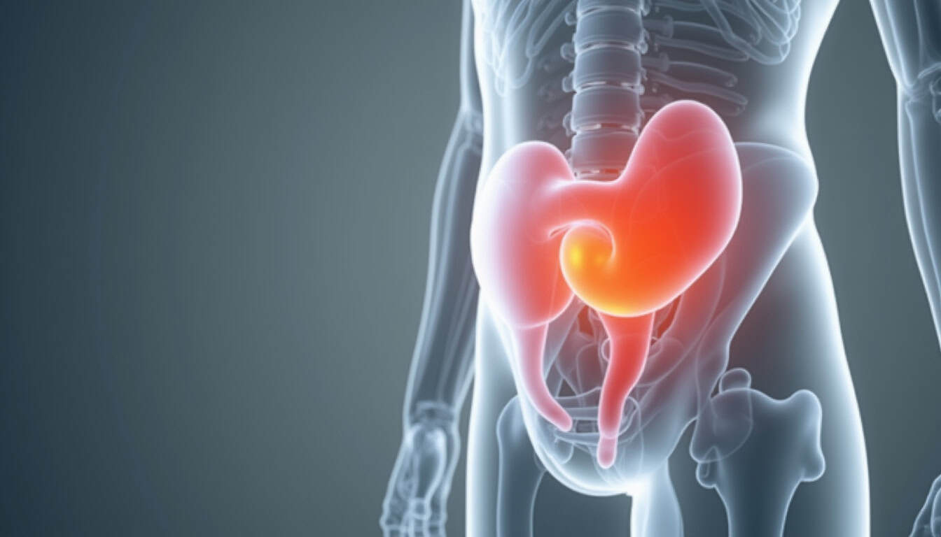 Illustration des organes digestifs, estomac et intestins, en 3D.