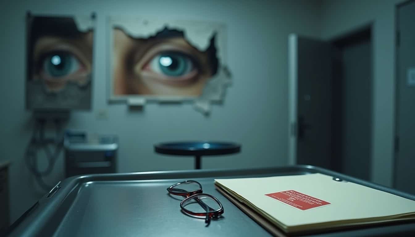 Vieux véhicule abandonné dans une salle d'expertise automobile.