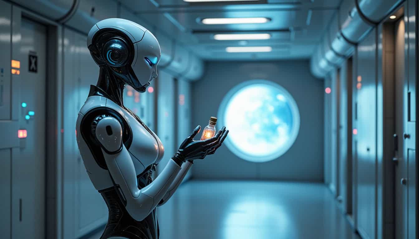 Robot dans un centre de traitement des épaves, prêt pour l'enlèvement.