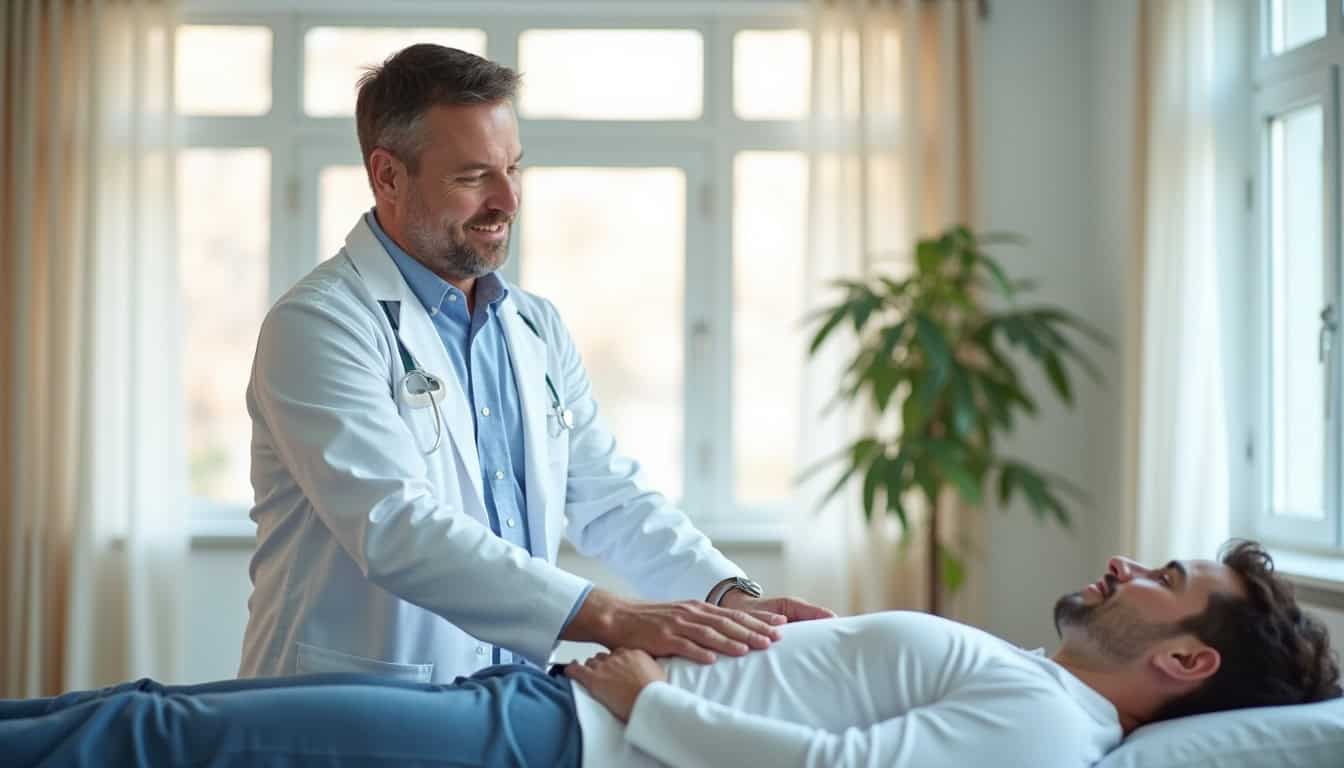 Vétérinaire professionnel examinant un chien dans une clinique vétérinaire moderne.