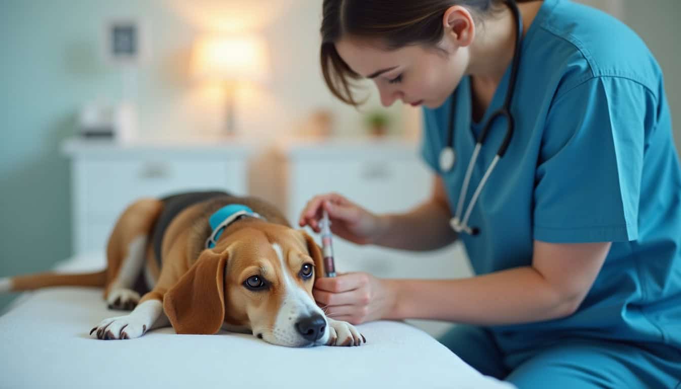 Vétérinaire examinant un chien à l'hôpital vétérinaire.