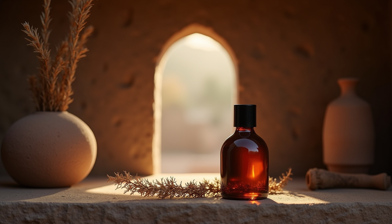Flacon d'huile d'argan stocké dans un endroit sombre et frais, à l'abri de la lumière et de la chaleur