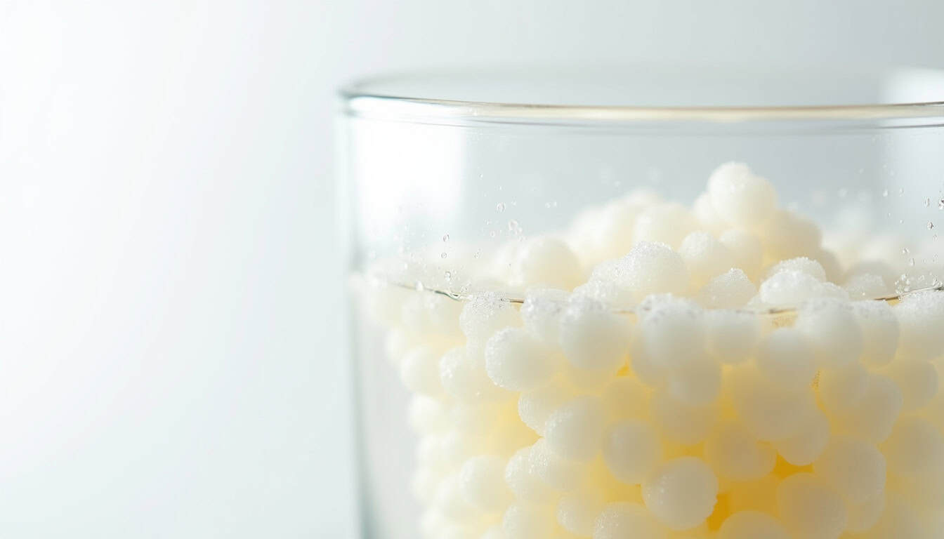 Poudre de polystyrène blanche pour emballage et isolation.