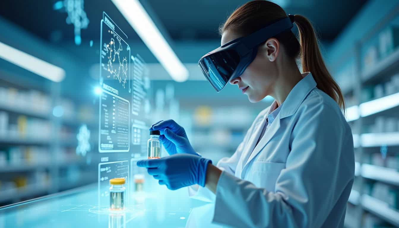 Représentation d'une journée simulée dans ARC Raiders montrant un pharmacien en train de préparer des ordonnances dans un environnement numérique réaliste